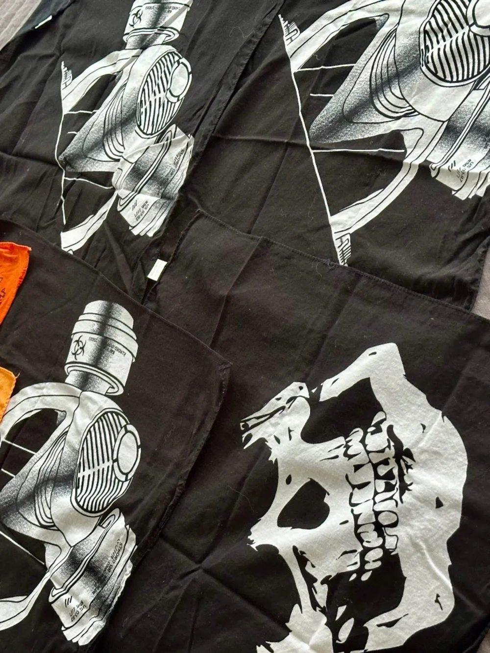 Lot of Skull Gas Mask Cotton Bandanas Black (4) + Orange Paisley Bandanas (2)